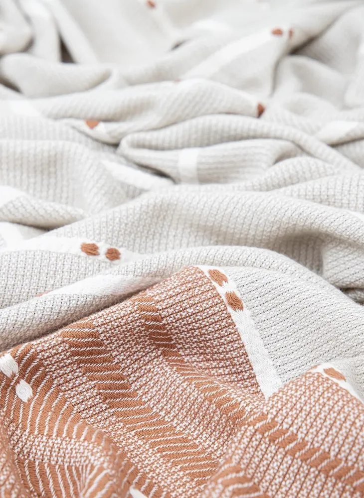 Ecocotton Milena Peshtemal 100% Katoen Jacquard Kelim Gerafeld Beige 90x180 Cm - Afbeelding 3