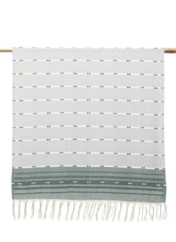 Ecocotton Milena Peshtemal 100% Katoen Jacquard Kelim Gerafeld Groen 90x180 Cm