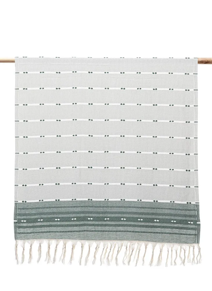 Ecocotton Milena Peshtemal 100% Katoen Jacquard Kelim Gerafeld Groen 90x180 Cm