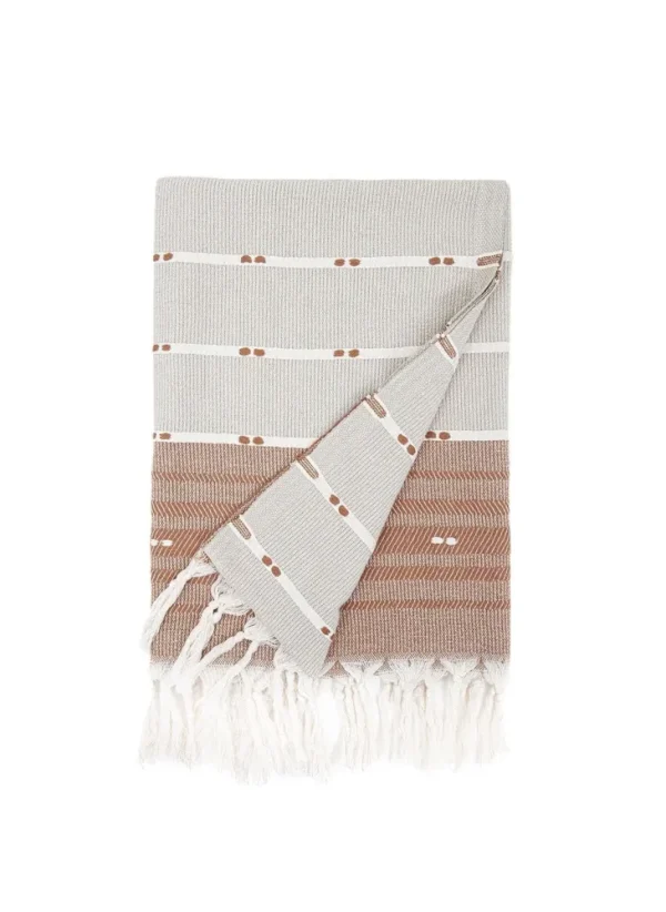 Ecocotton Milena Peshtemal 100% Katoen Jacquard Kelim Gerafeld Beige 90x180 Cm