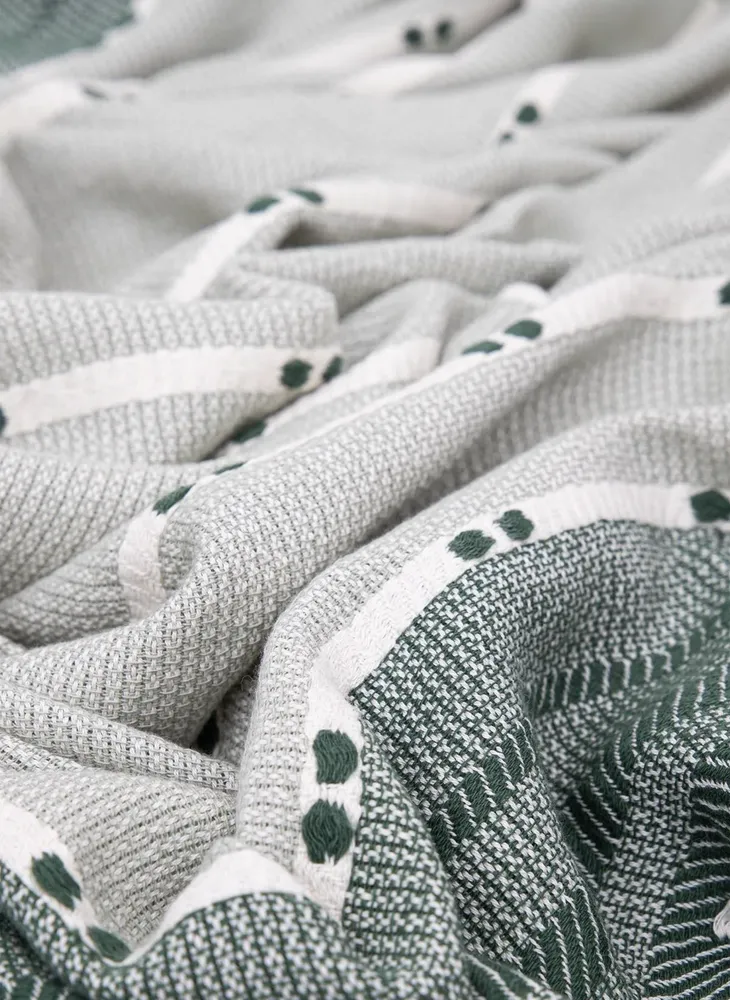 Ecocotton Milena Peshtemal 100% Katoen Jacquard Kelim Gerafeld Groen 90x180 Cm - Afbeelding 3
