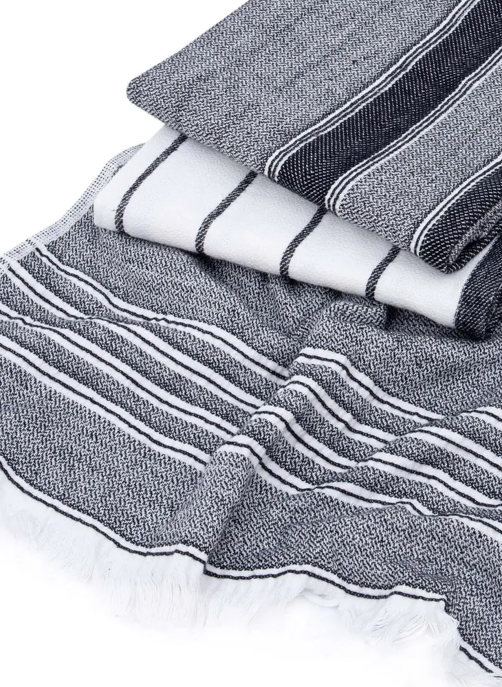 Ecocotton Elis 3-Delige droogdoek 100% Biologisch Katoen Garengeverfd Speciaal Geweven Zwart-Crème 40X60 Cm - Afbeelding 2