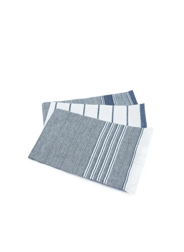 Ecocotton Elis 3-Delige Droogdoek 100% Biologisch Katoen Garengeverfd Speciaal Geweven Blauw-Crème 40X60 Cm