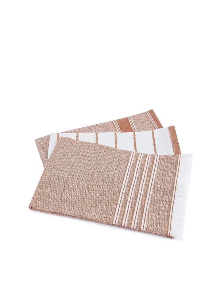Ecocotton Elis 3-Delige Droogdoek 100% Biologisch Katoen Garengeverfd Speciaal Geweven Terra-Crème 40X60 Cm - Afbeelding 2