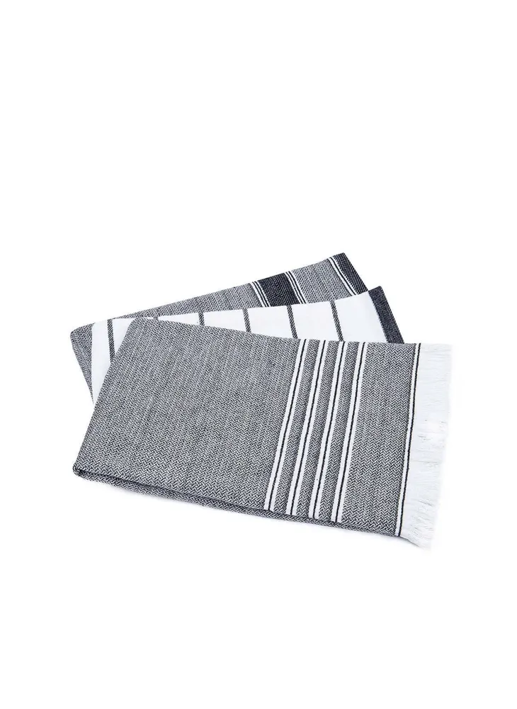 Ecocotton Elis 3-Delige droogdoek 100% Biologisch Katoen Garengeverfd Speciaal Geweven Zwart-Crème 40X60 Cm - Afbeelding 1