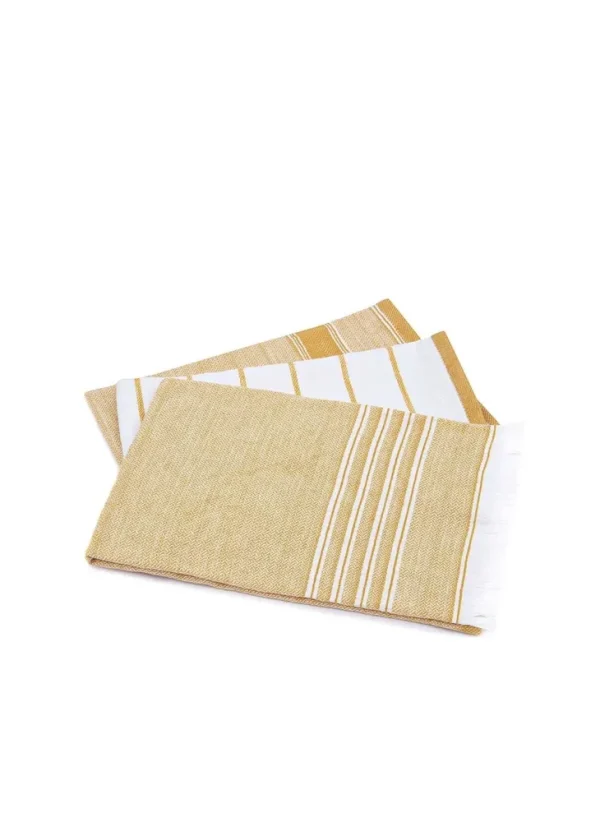 Ecocotton Elis 3-Delige Droogdoek 100% Biologisch Katoen Garengeverfd Speciaal Geweven Geel-Crème 40X60 Cm