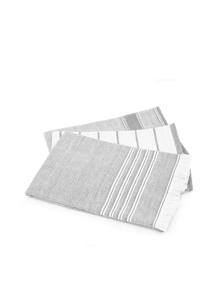 Ecocotton Elis 3-Delige Droogdoek 100% Biologisch Katoen Garengeverfd Speciaal Geweven Grijs-Crème 40X60 Cm - Afbeelding 1