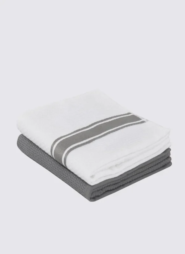 Ecocotton Elvin 2-delige droogdoek 100% biologisch katoen Speciaal geweven Grijs-Crème 40X60 Cm
