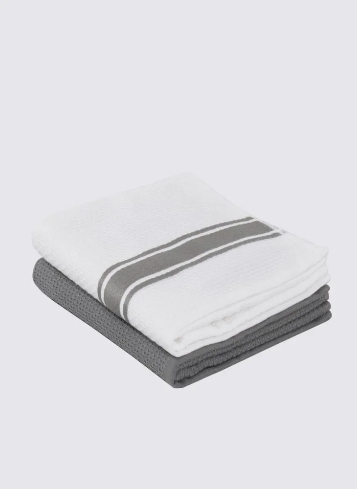 Ecocotton Elvin 2-delige droogdoek 100% biologisch katoen Speciaal geweven Grijs-Crème 40X60 Cm