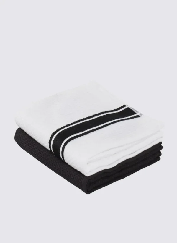 Ecocotton Elvin 2-delige Droogdoek 100% Biologisch Katoen Speciaal Geweven Zwart-Crème 40X60 Cm