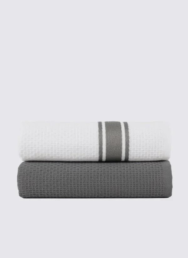 Ecocotton Elvin 2-delige droogdoek 100% biologisch katoen Speciaal geweven Grijs-Crème 40X60 Cm