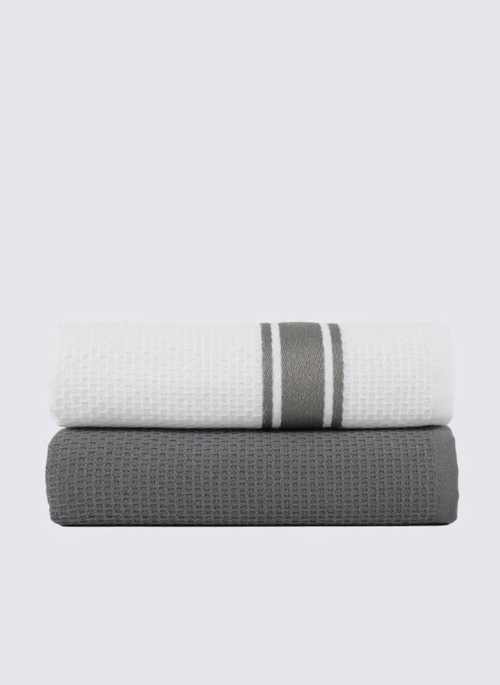Ecocotton Elvin 2-delige droogdoek 100% biologisch katoen Speciaal geweven Grijs-Crème 40X60 Cm - Afbeelding 1