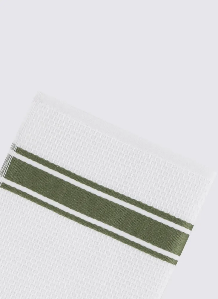 Ecocotton Elvin 2-delige Droogdoek 100% Biologisch Katoen Speciaal Geweven Groen-Crème 40X60 Cm - Afbeelding 5