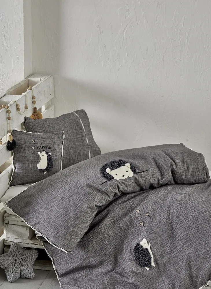 Ecocotton Migala Baby Dekbedovertrek Set 100% Biologisch Katoen Mousseline Geborduurd Grijs 100x150 Cm