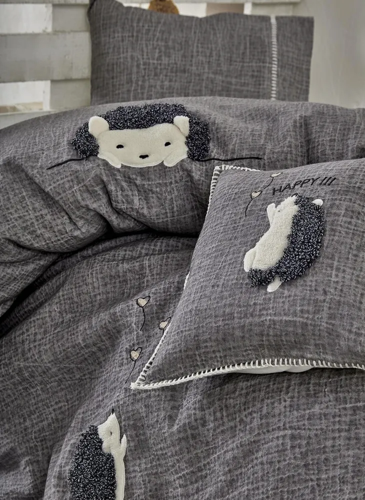 Ecocotton Migala Baby Dekbedovertrek Set 100% Biologisch Katoen Mousseline Geborduurd Grijs 100x150 Cm - Afbeelding 2