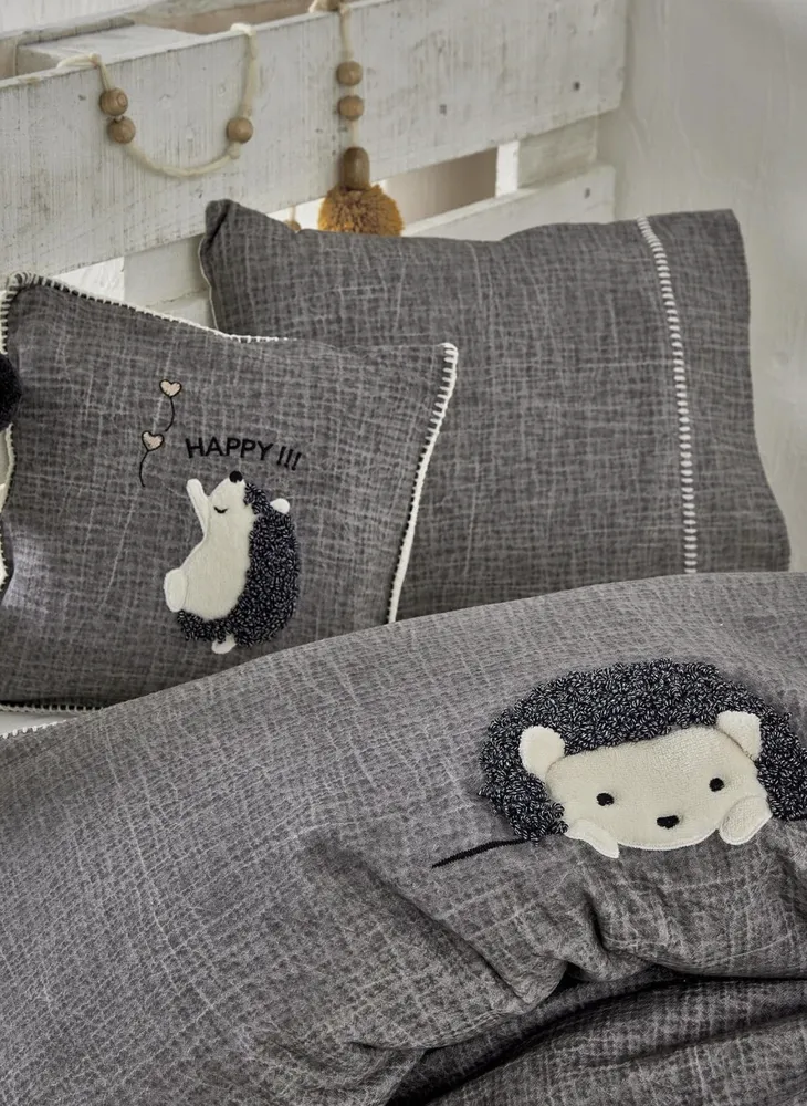 Ecocotton Migala Baby Dekbedovertrek Set 100% Biologisch Katoen Mousseline Geborduurd Grijs 100x150 Cm - Afbeelding 4