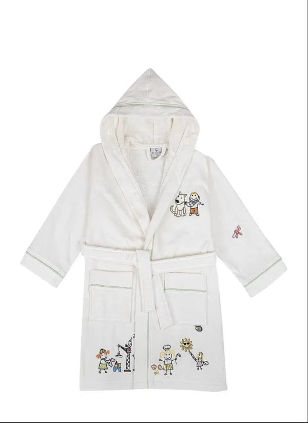 Ecocotton Carnaval Unisex Kinderbadjas 100% Biologisch Katoen Geborduurd Crème
