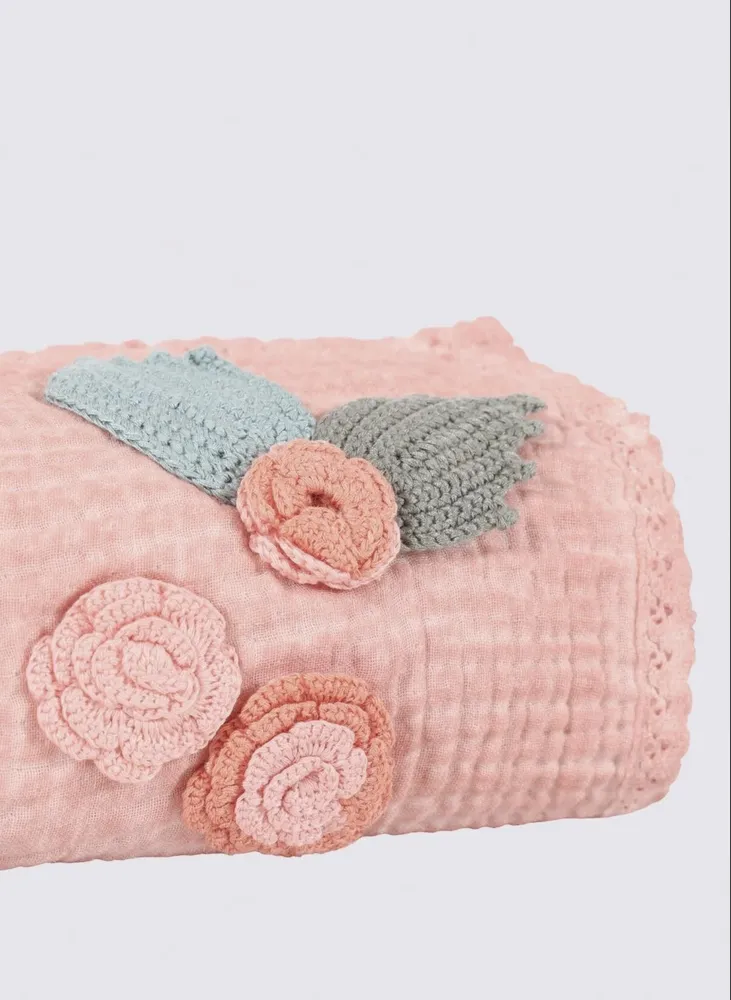 Ecocotton Berin Baby Sprei 100% Organisch Katoen Mousseline Handgeborduurd Poeder 100x100 Cm - Afbeelding 3