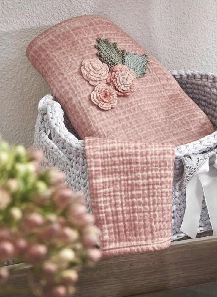 Ecocotton Berin Baby Sprei 100% Organisch Katoen Mousseline Handgeborduurd Poeder 100x100 Cm - Afbeelding 4