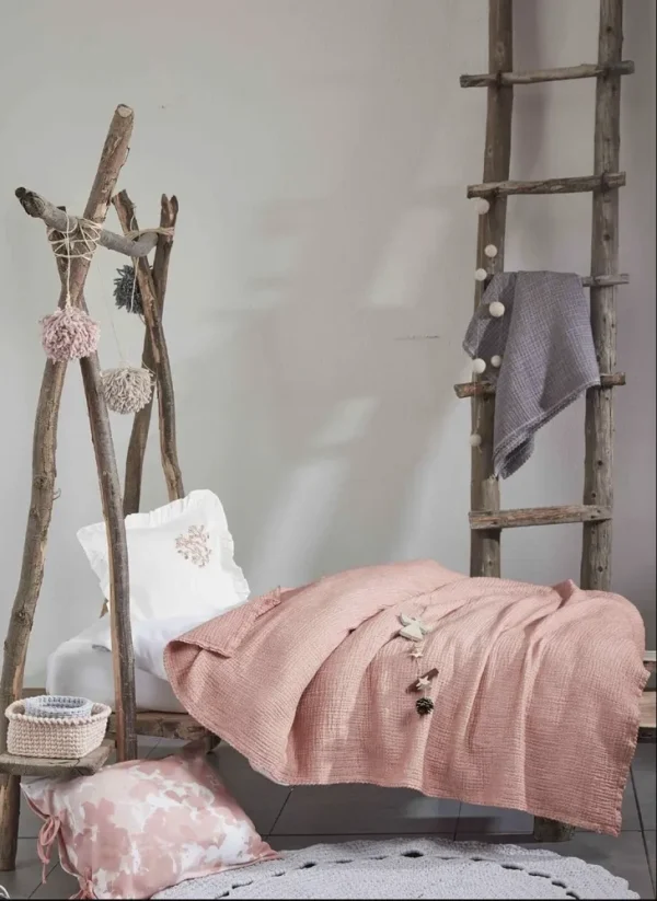 Ecocotton Berin Baby Sprei 100% Organisch Katoen Mousseline Handgeborduurd Poeder 100x100 Cm