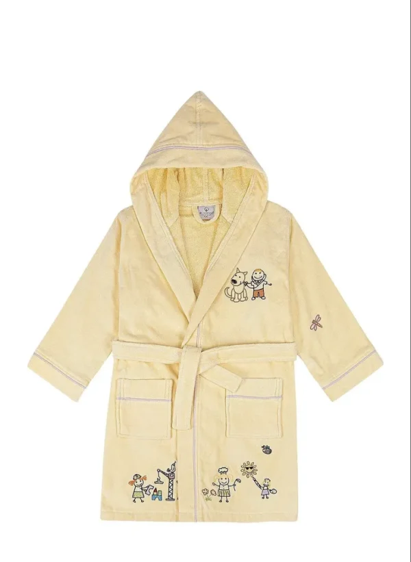 Ecocotton Carnaval Unisex Kinderbadjas 100% Biologisch Katoen Geborduurd Geel
