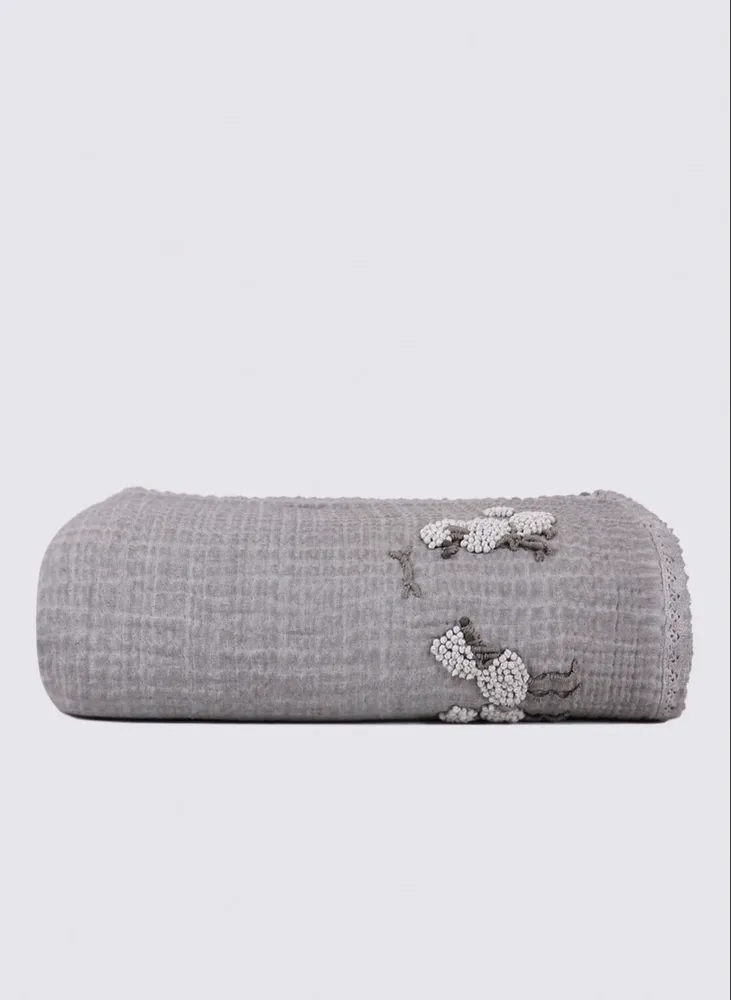 Ecocotton Kayra Baby sprei 100% organisch katoen Mousseline Handgeborduurd Grijs 100x100 Cm - Afbeelding 2
