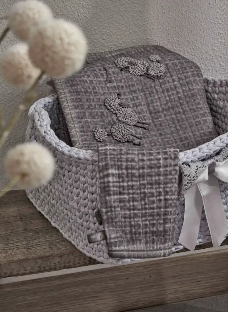 Ecocotton Kayra Baby sprei 100% organisch katoen Mousseline Handgeborduurd Grijs 100x100 Cm - Afbeelding 3