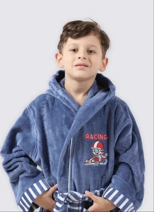 Ecocotton Racer Jongens Badjas 100% Biologisch Katoen Geborduurd Blauw