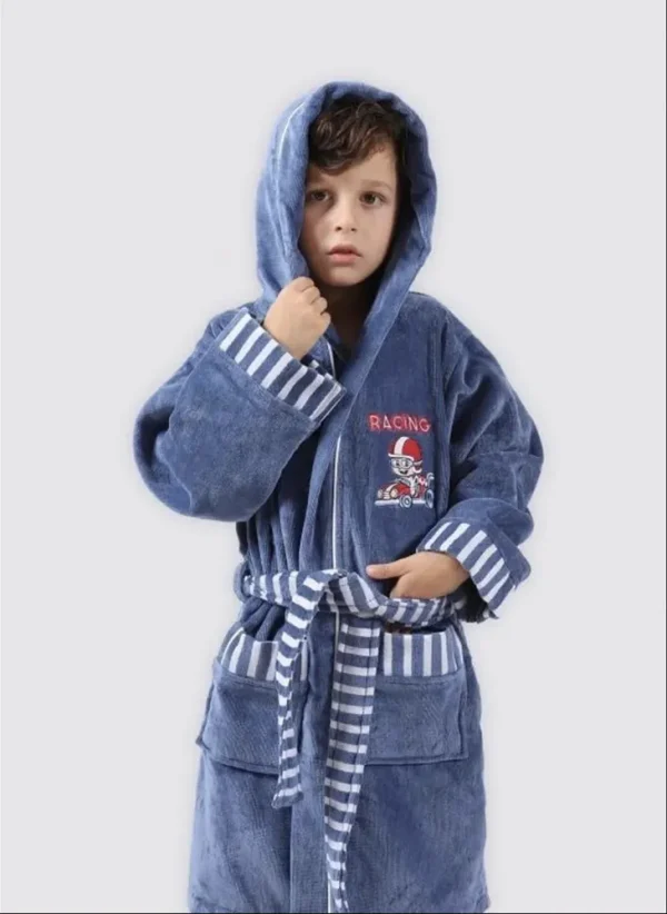 Ecocotton Racer Jongens Badjas 100% Biologisch Katoen Geborduurd Blauw