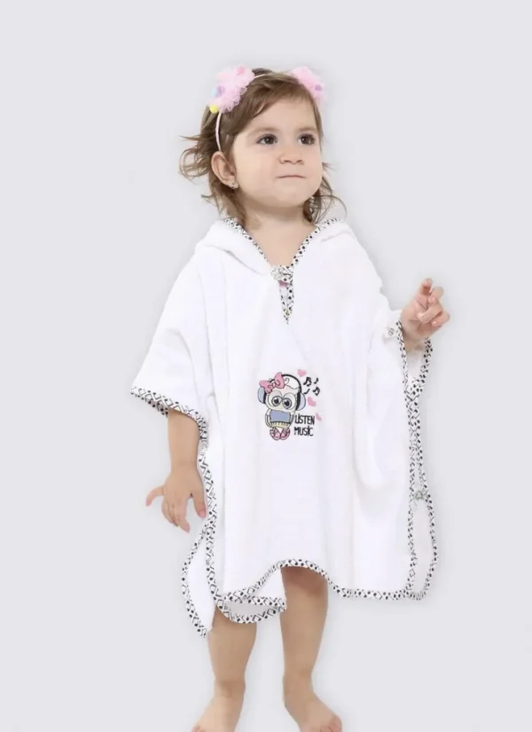 Ecocotton Melodica Baby Poncho 100% Biologisch Katoen Geborduurd Wit 2-5 jaar