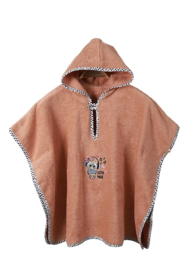 Ecocotton Melodica Baby Poncho 100% Biologisch Katoen Geborduurd Zalm 2-5 Jaar