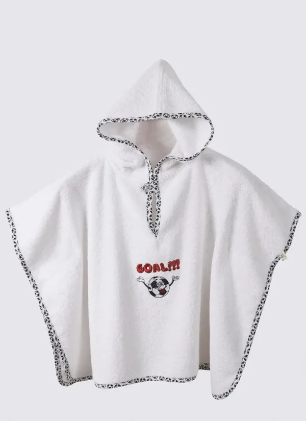 Ecocotton Funny Football Baby Poncho 100% Organisch Katoen Geborduurd Wit 2-5 jaar