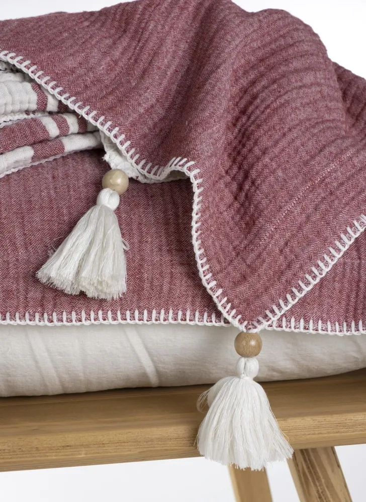 Ecocotton Mila tweepersoons Bedsprei Set 100% organisch katoen Mousseline Gevuld Rood 240X260 Cm - Afbeelding 3