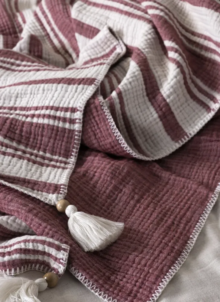 Ecocotton Mila tweepersoons Bedsprei Set 100% organisch katoen Mousseline Gevuld Rood 240X260 Cm - Afbeelding 2