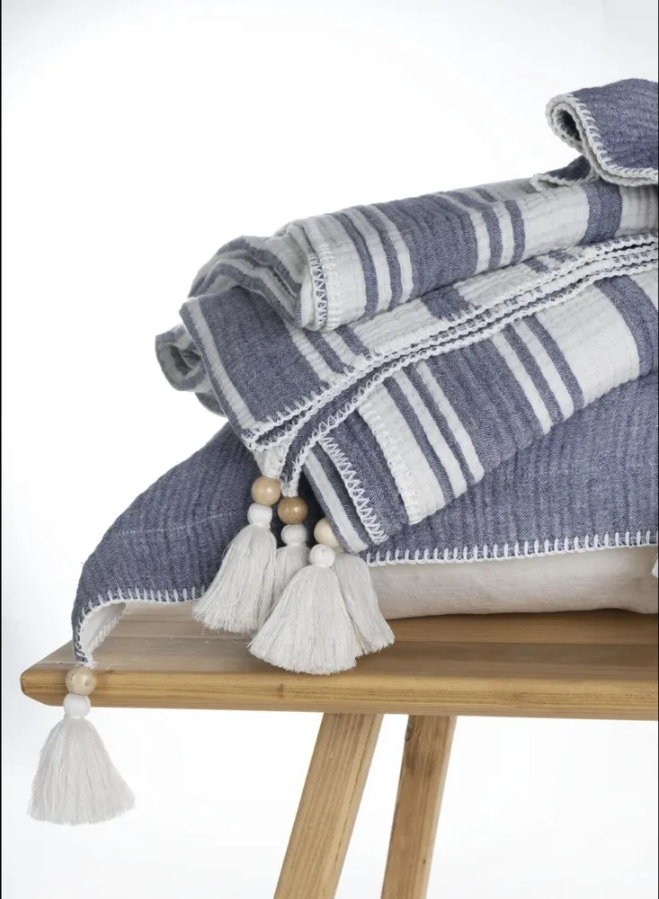 Ecocotton Mila Tweepersoons Bedsprei Set 100% Organisch Katoen Mousseline Gevuld Navy Blauw 240X260cm - Afbeelding 2