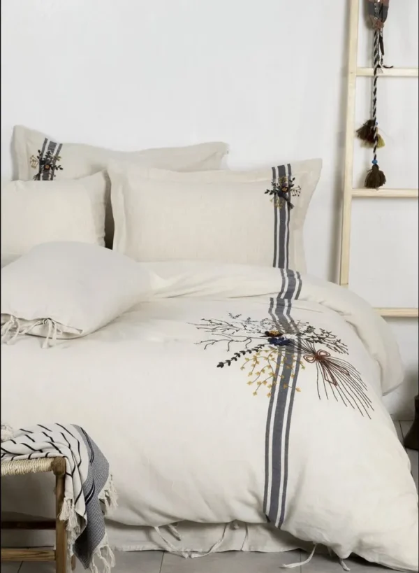 Ecocotton Charla Tweepersoons Dekbedovertrek Set 100% Biologisch Hennep Katoen Ecru-Navy Blue 200x220 Cm