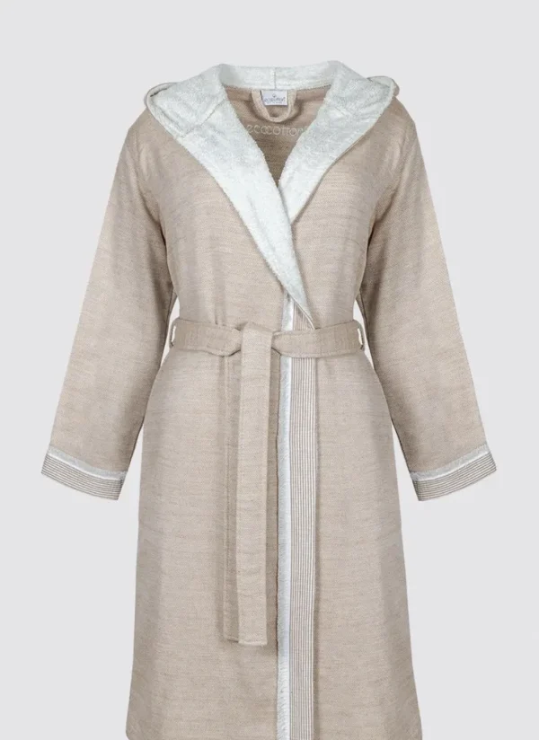 Ecocotton Hasna dames Badjas 100% Organisch Katoen Linnen Melange Terra