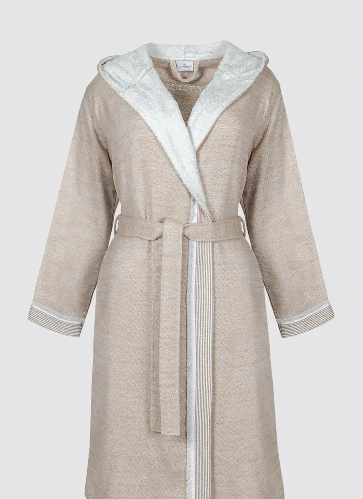 Ecocotton Hasna dames Badjas 100% Organisch Katoen Linnen Melange Terra