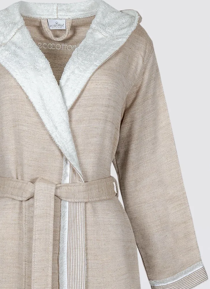 Ecocotton Hasna dames Badjas 100% Organisch Katoen Linnen Melange Terra - Afbeelding 2