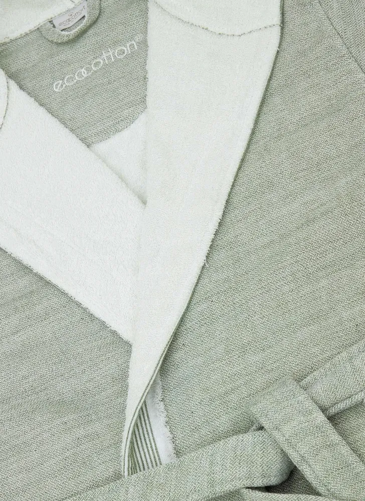Ecocotton Hasna Heren Badjas 100% Organisch Katoen Linnen Melange kaki - Afbeelding 2