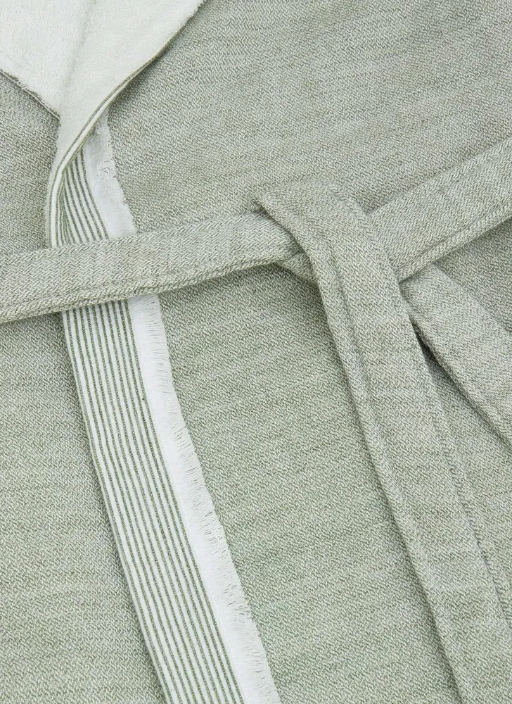 Ecocotton Hasna Heren Badjas 100% Organisch Katoen Linnen Melange kaki - Afbeelding 3