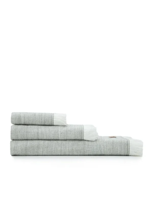 Ecocotton Hasna 3-Delige Handdoek Set 100% Organisch Katoen Linnen Melange Kaki groen