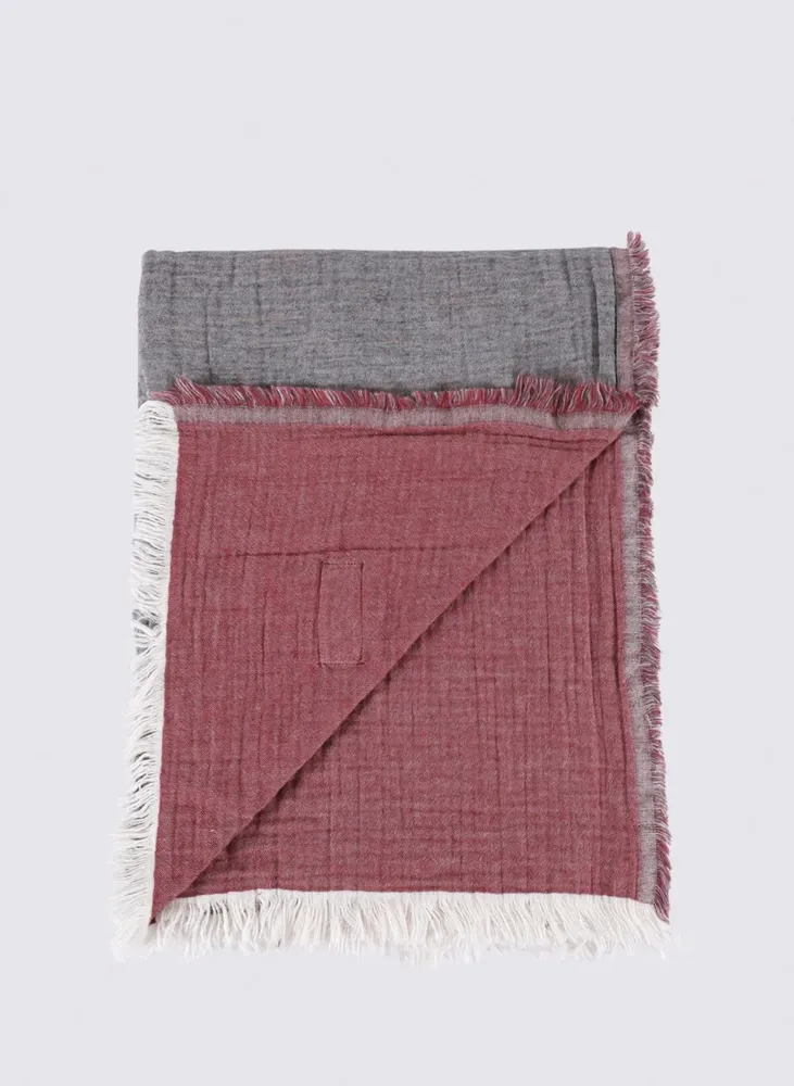Ecocotton Muna Tweepersoons sprei 100% Organisch Katoen Inject Bordeaux-Anthracite 230x250 Cm - Afbeelding 2