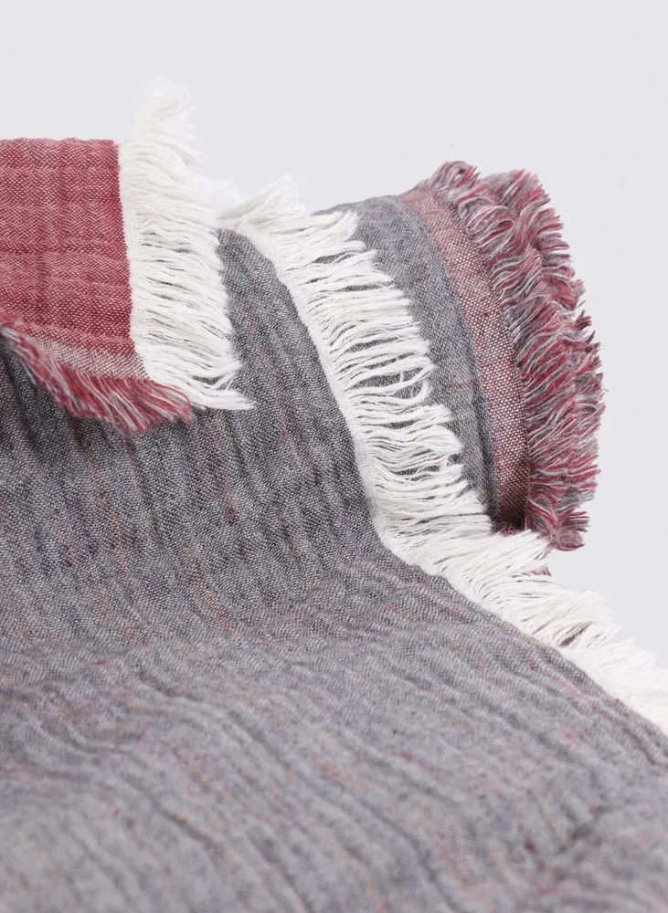 Ecocotton Muna Tweepersoons sprei 100% Organisch Katoen Inject Bordeaux-Anthracite 230x250 Cm - Afbeelding 3
