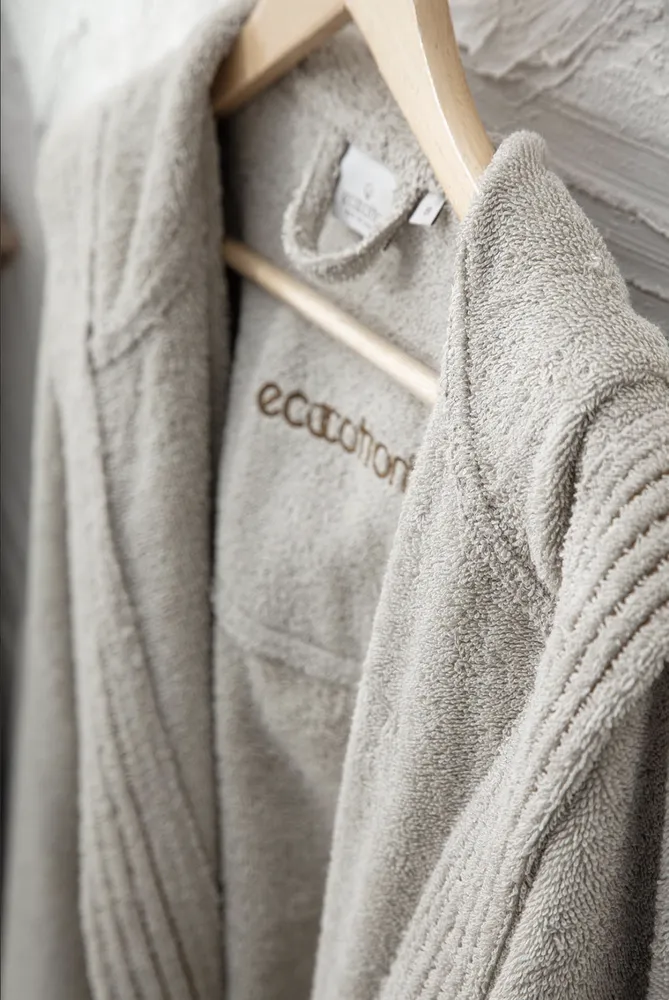 Ecocotton Ecosoft Dames Badjas 100% Biologisch Katoen Dobby terra - Afbeelding 5
