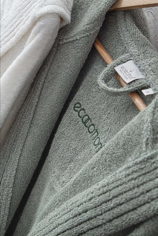 Ecocotton Ecosoft Dames Badjas 100% Biologisch Katoen Dobby terra - Afbeelding 3