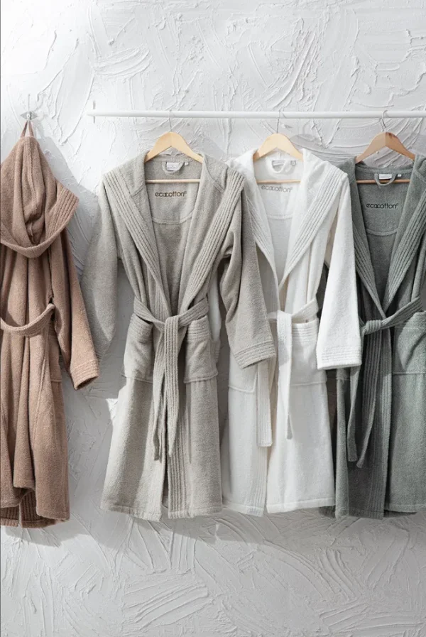 Ecocotton Ecosoft Dames Badjas 100% Biologisch Katoen Dobby terra