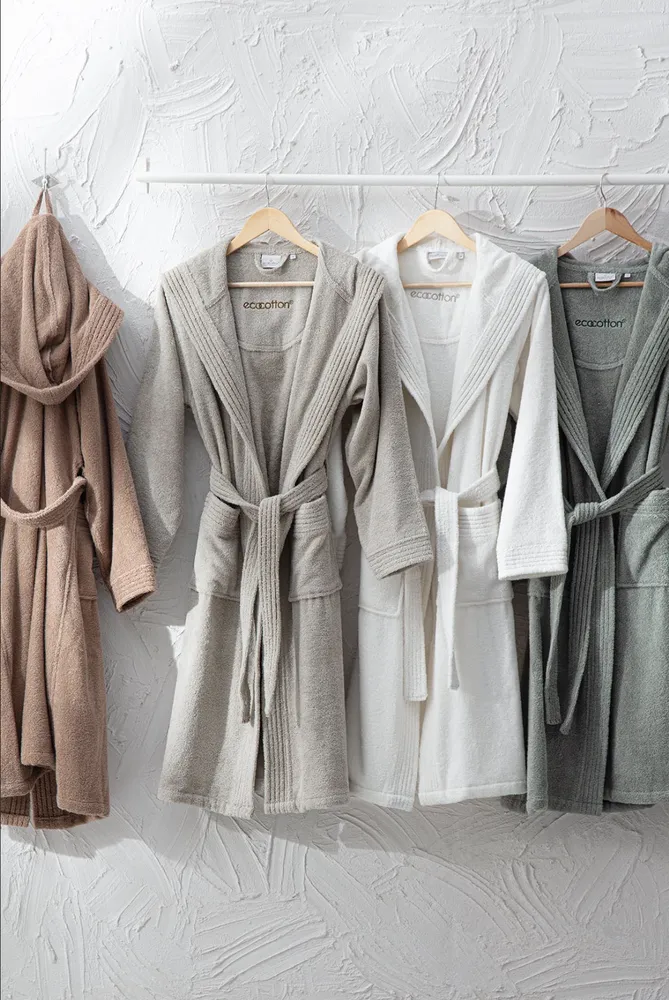 Ecocotton Ecosoft Dames Badjas 100% Biologisch Katoen Dobby terra