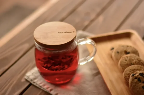 Bambum Dani Bamboe glazen mok met deksel 350 ml