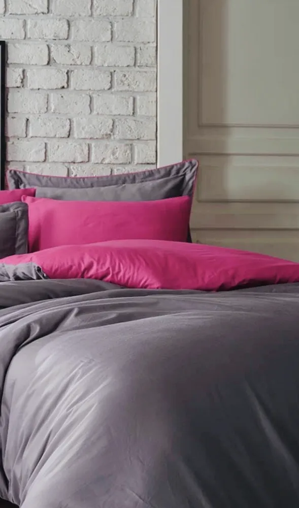 Dantela Tuana Eenpersoons Geborduurd Katoenen satijn Dekbedovertrek Set Fuchsia - Afbeelding 1